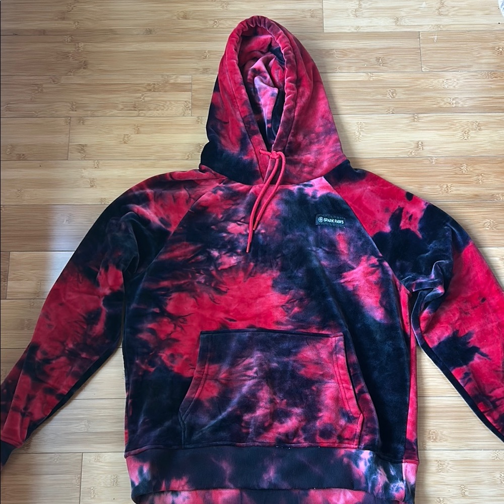 Spark Paws Velvet Vibrant Red and Black Men's Hoodie Size Large